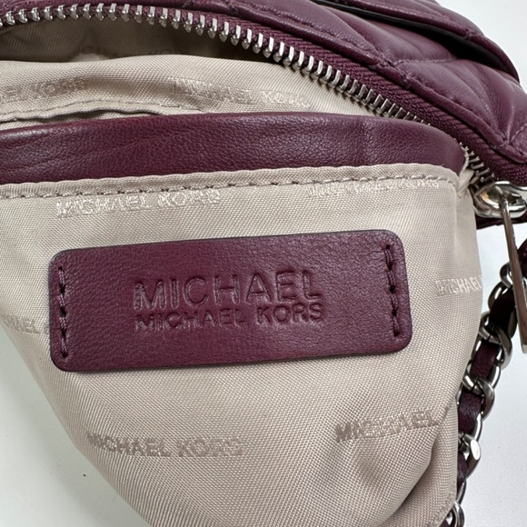 Michael Kors Quilted Burgundy Soft Leather Zip Purse Crossbody Bag Flap Pocket - Picture 11 of 11